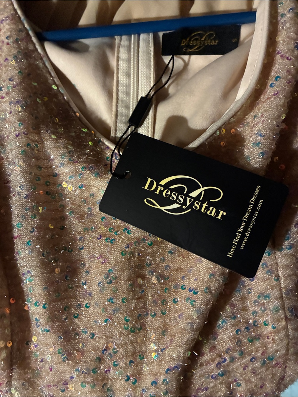 NWT Dressystar Champagne Sequin Bodice Chiffon A-Line Cocktail Dress Small - Picture 7 of 12